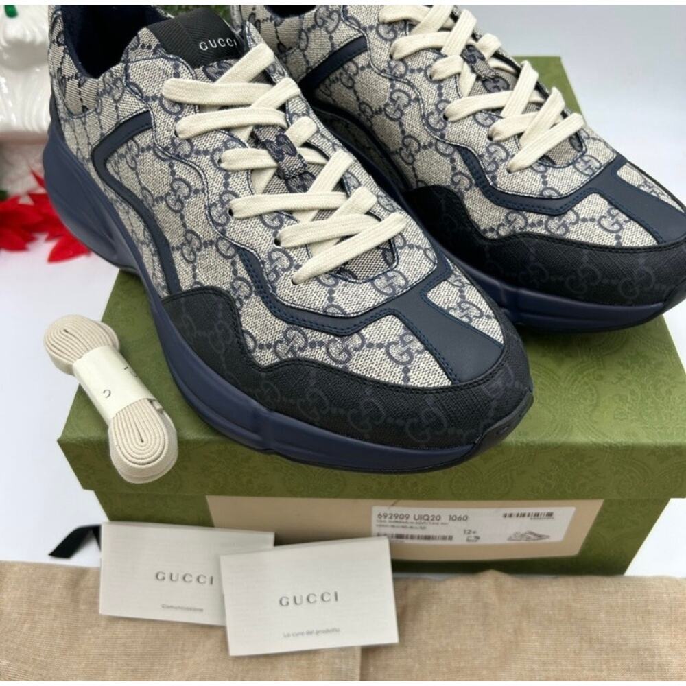 Gucci men's Rython GG Supreme monogram trainers size 12.5 made in Italy - Picture 2 of 12